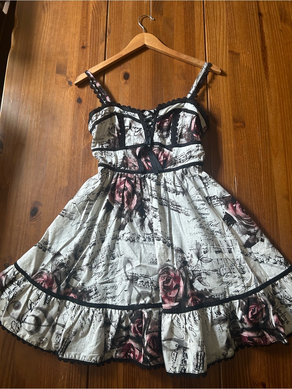 Hot Topic Black & Rose Print Lace-Up Corset Dress